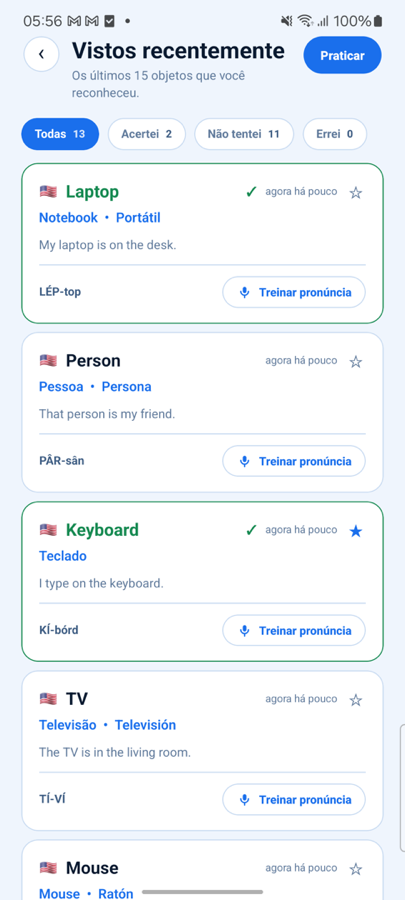 Tela de histórico